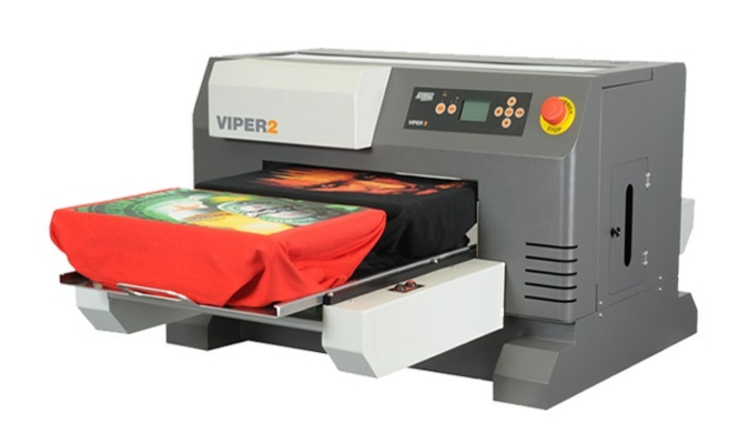 The DGT-Viper2 from ESC for direct-to-garment printing can print 4 small or 2 large t-shirts simultaneously, or even complete an all-over print in...