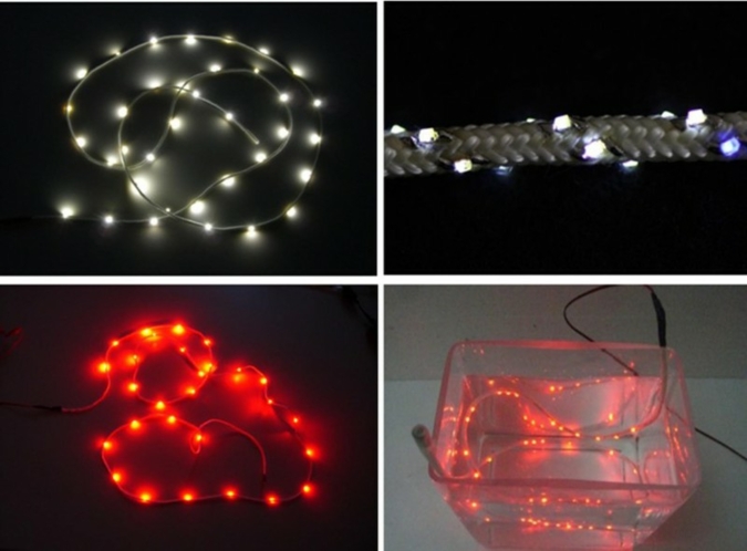 Textile tape equipped with light emitting diodes and waterproof finishing