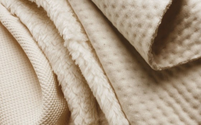 Fluffy, padded and three-dimensional best describe the organic fabrics presented by Eco Textiles Photo: Eco Textiles
