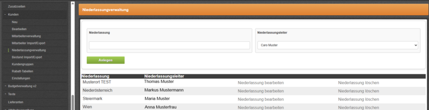 CosmoShop Textilausstattung Bestellsystem Niederlassungsverwaltung Copyright CosmoShop