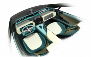In autonomous mode, the steering wheel folds up . The two curved widescreens individually move closer to the occupants to provide a better view.