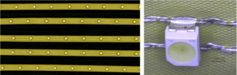 SMD-bestückter Schaltungsträger mit Detaildarstellung einer typischen Lötverbindung
