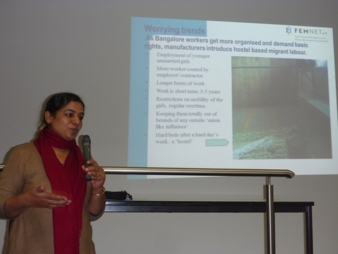 Anita Cheria of Bangalore, at a talk to students of the Niederrhein University of Applied Sciences, Mönchengladbach FEMNET e.V. Photo: Femnet e.V.